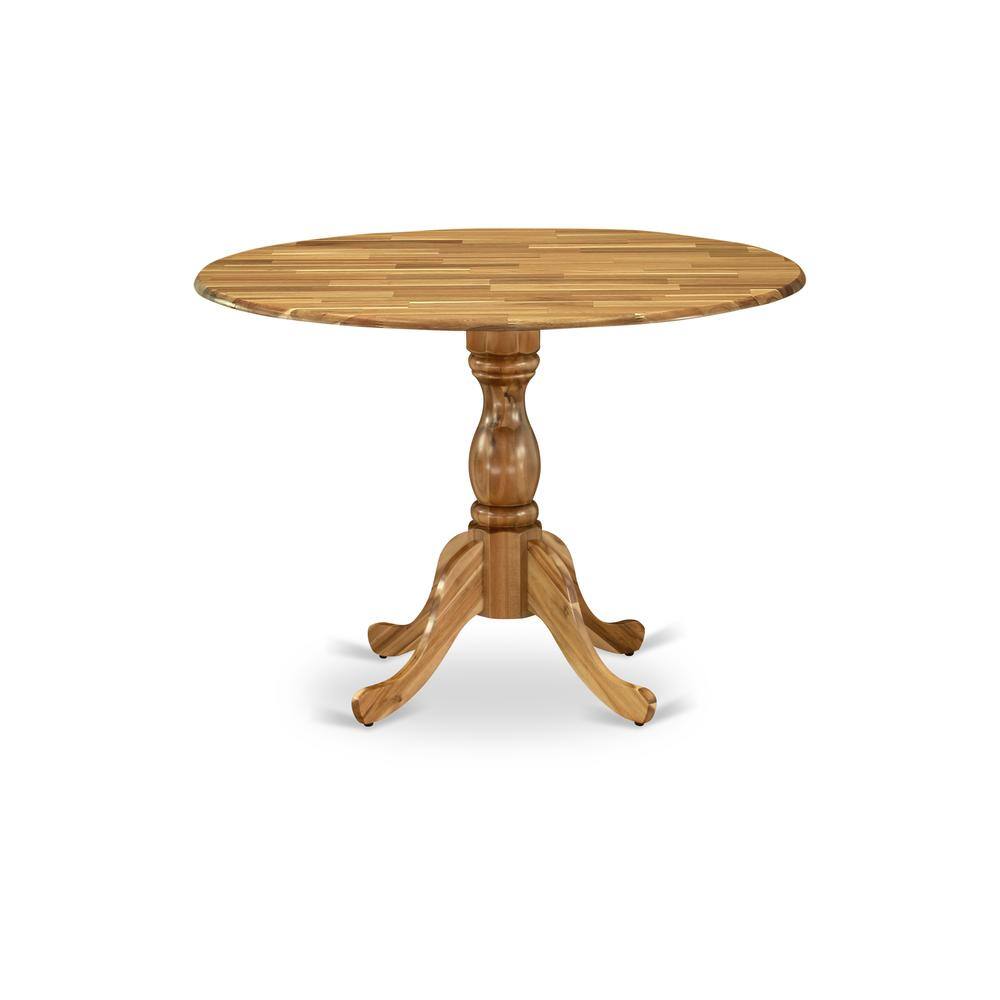 East West Furniture - Round Modern Dining Table Acacia Color Table Top Surface and Asian Wood Modern Dining Table Pedestal Legs - Natural