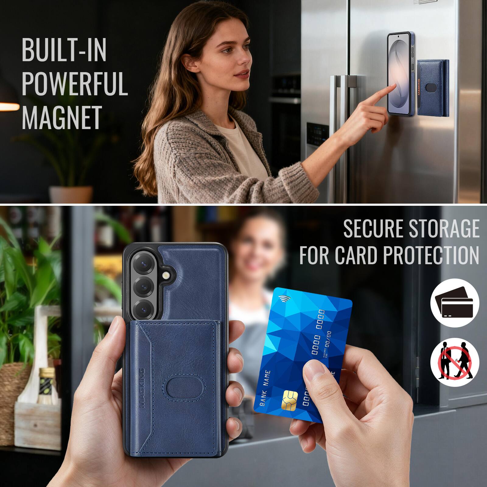 BUILT-IN POWERFUL MAGNET  
SECURE STORAGE FOR CARD PROTECTION  
BANK NAME  
0000 0000 0000 0000  
00/00