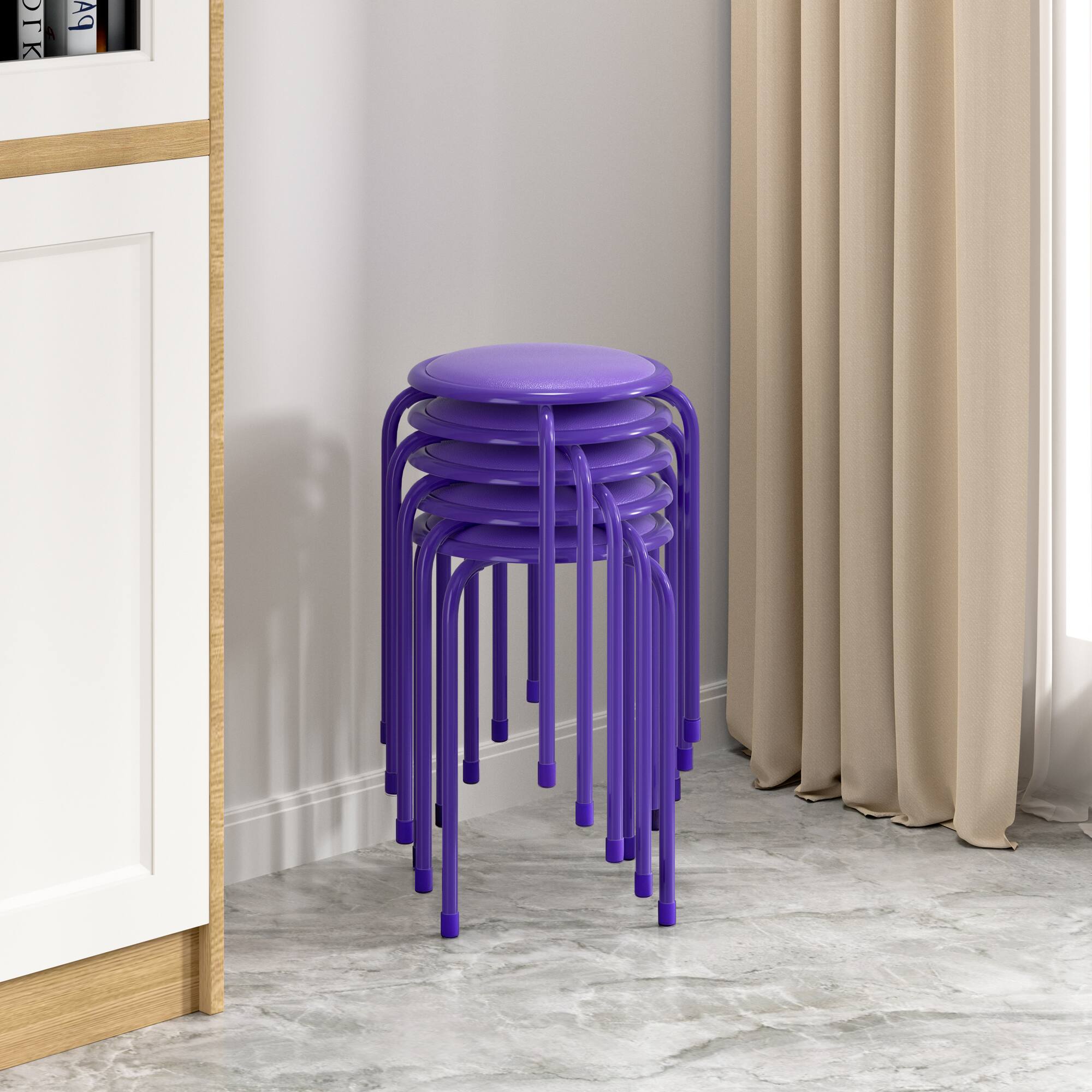 Alt View 5. Vecelo - 6-Pack Steel Stack Stools, Portable Stackable Backless School Stools with Pu Leather, Round Classroom Decoration Stools - Purple.