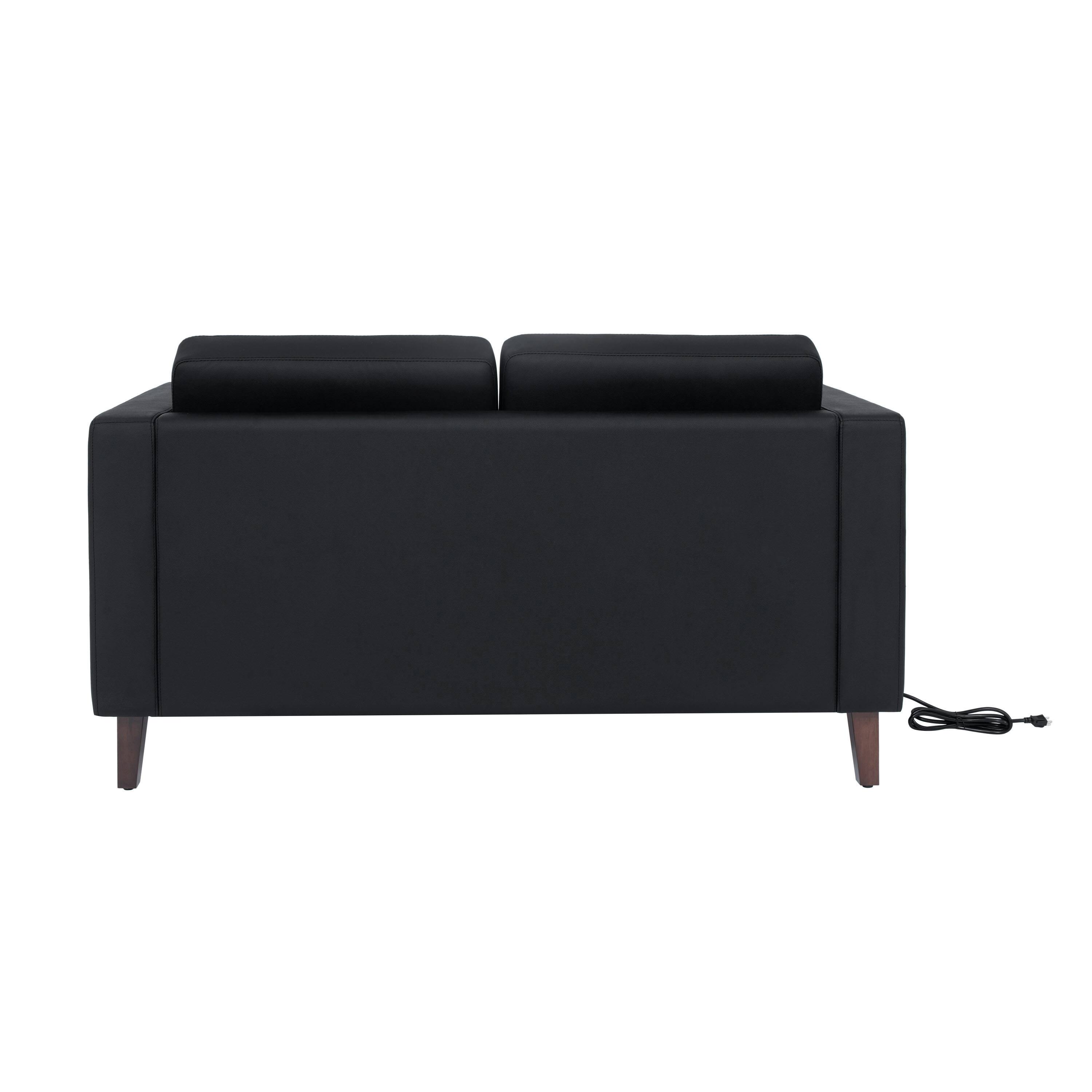 Back. Flash Furniture - HERCULES Artemis Black LeatherSoft Reception Loveseat with 2 AC Outlets/1 USB/1 USB-C Ports and Solid Wood Walnut Legs w - Black.