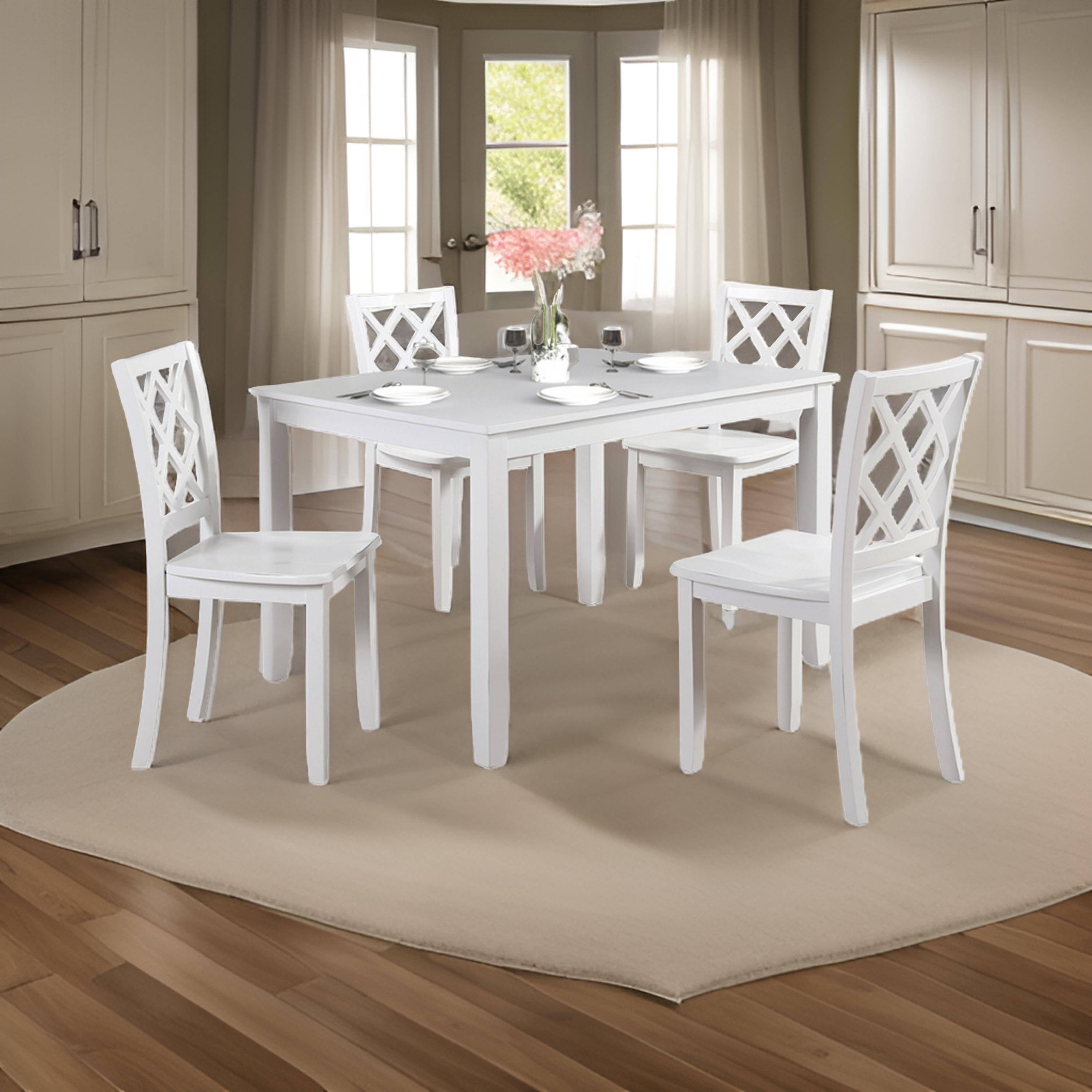 Alt View 5. Manhattan Lane - Ziko 5 Piece Dining Table Set, 4 Crossed Back Chairs, White Solid Wood - White.