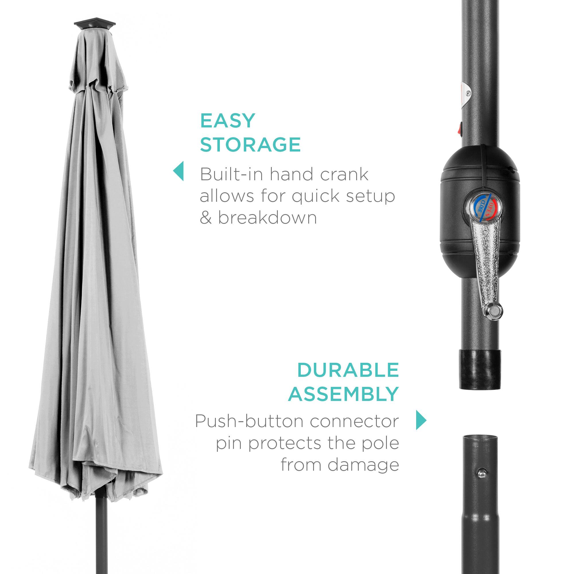 EASY STORAGE: Built-in hand crank allows for quick setup & breakdown.

DURABLE ASSEMBLY: Push-button connector pin protects the pole from damage.