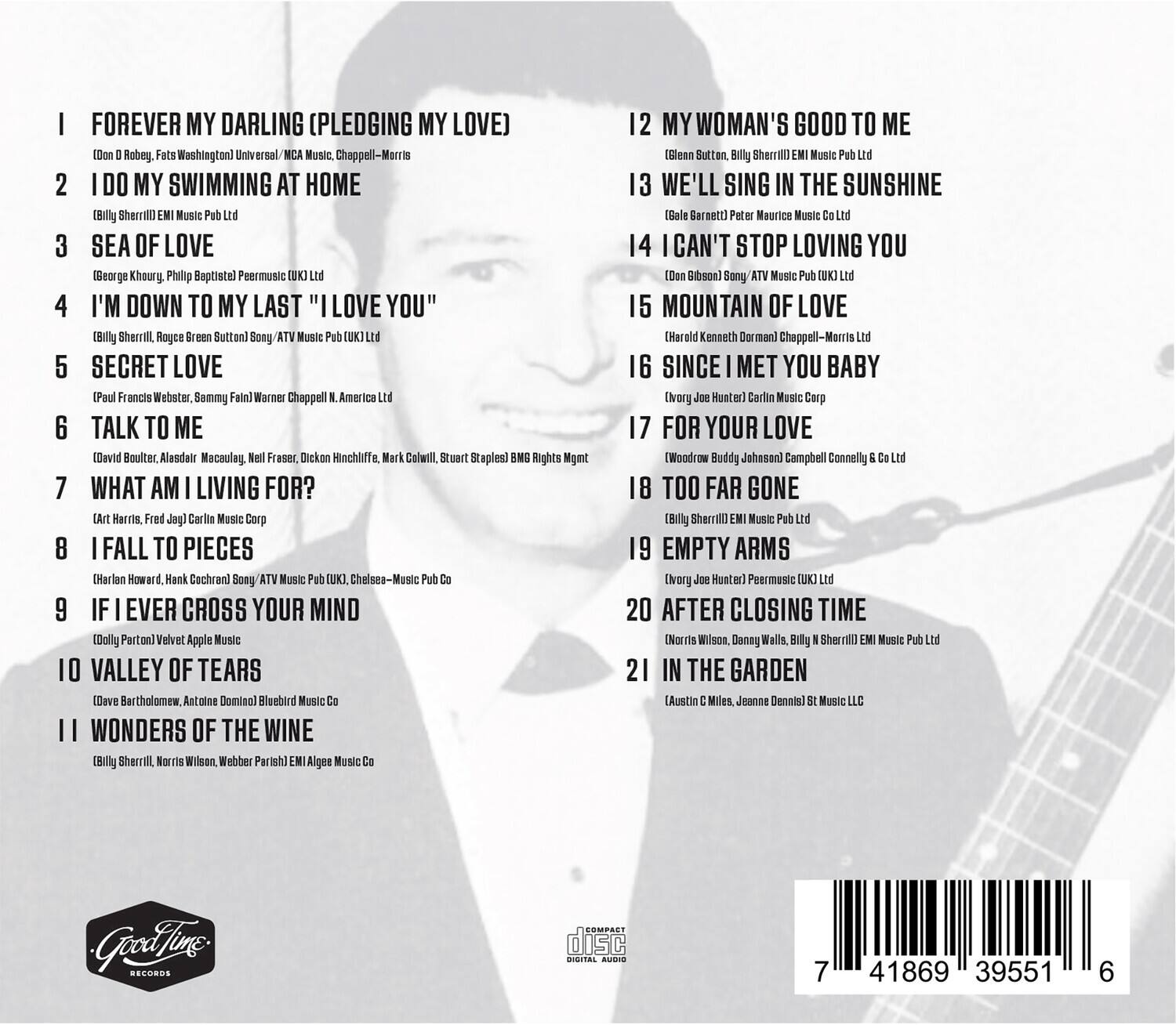 1. FOREVER MY DARLING (PLEDGING MY LOVE)  
   (Don Robey, Fat Washington) Universal Music, Chappell-Morris

2. I DO MY SWIMMING AT HOME  
   (Billy Sherrill) Music

3. SEA OF LOVE  
   (George Khoury, Philip Baptistel) PeerMusic

4. I'M DOWN TO MY LAST "I LOVE YOU"  
   (Billy Sherrill, Roger Green Suttan) ATV Music Pub (UK) Ltd

5. SECRET LOVE  
   (Paul Francis Webster, Sammy Fain) Warner Chappell, America Ltd

6. TALK TO ME  
   (David Boulter, Alasdair Macaulay, Neil Fraser, Dickon Hischcliffe, Mark Caldwell, Stuart Staples) Rights Nqmt

7. WHAT AM I LIVING FOR?  
   (Art Harris, Fred Jay) Carlino Music Corp

8. I FALL TO PIECES  
   (Harlan Howard, Hank Cochran) Song ATV Music Pub (UK), Chelsea-Music Pub Co

9. IF EVER CROSS YOUR MIND  
   (Dolly Parton) Velvet Apple Music

10. VALLEY OF TEARS  
   