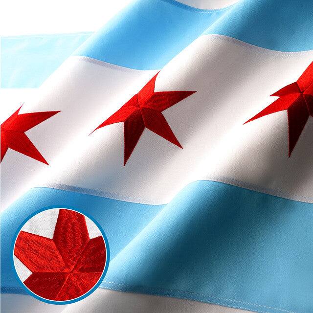 Angle. G128 - Chicago City Flag 3x5 ft Embroidered 220GSM Spun Polyester - Assorted Colors.