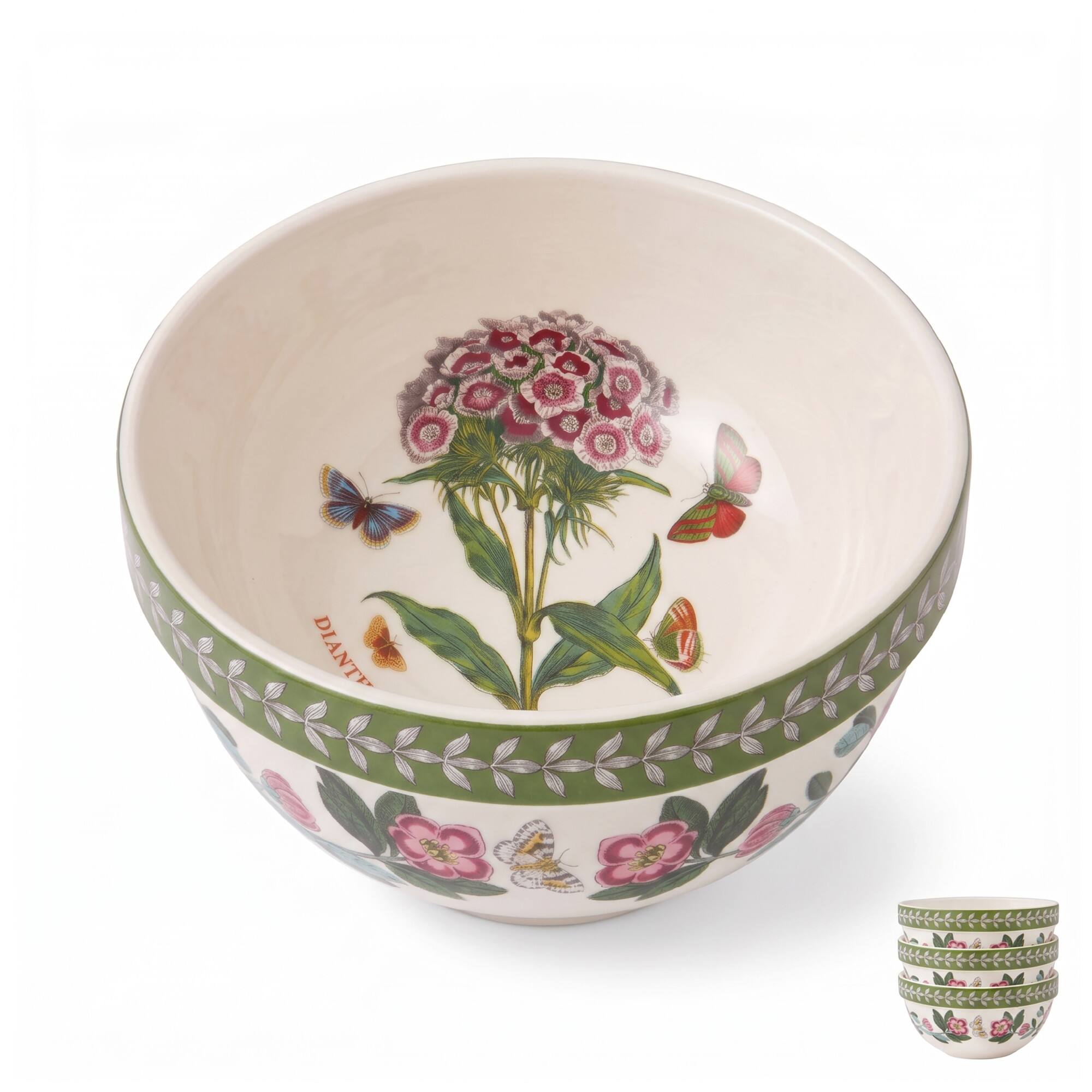 Front. Portmeirion - Portmeirion Botanic Garden Etchings 5.5" Stack Bowl, Sweet William/Rhododendron - Multicolored.