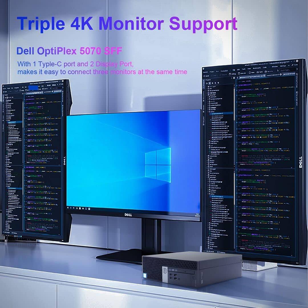 Triple 4K Monitor Support

Dell OptiPlex 5070 SFF

With 1 Type-C port and 2 Display Ports, makes it easy to connect three monitors at the same time