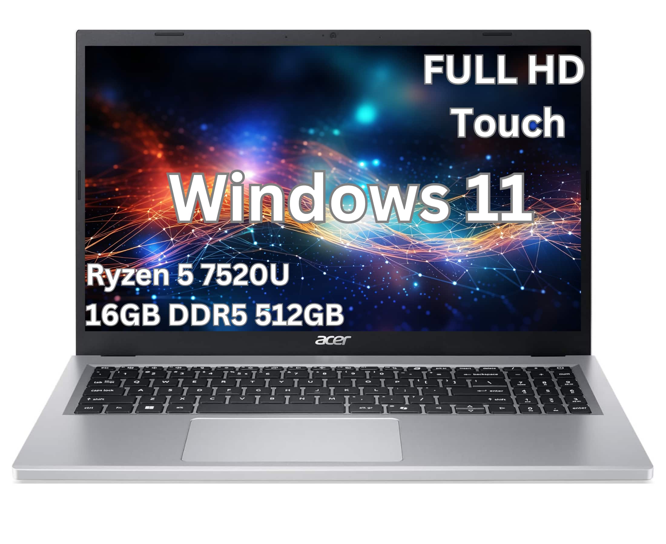 Acer - Upgraded - Aspire 3 15 – 15.6" FHD Touch Laptop–AMD Ryzen 5 7520U–AMD Radeon Graphics - 16GB DDR4 –512GB PCIe Storage- Windows 11 - Silver