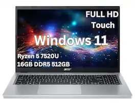Acer - Upgraded - Aspire 3 15 – 15.6" FHD Touch Laptop–AMD Ryzen 5 7520U–AMD Radeon Graphics - 16GB DDR4 –512GB PCIe Storage- Windows 11 - Silver