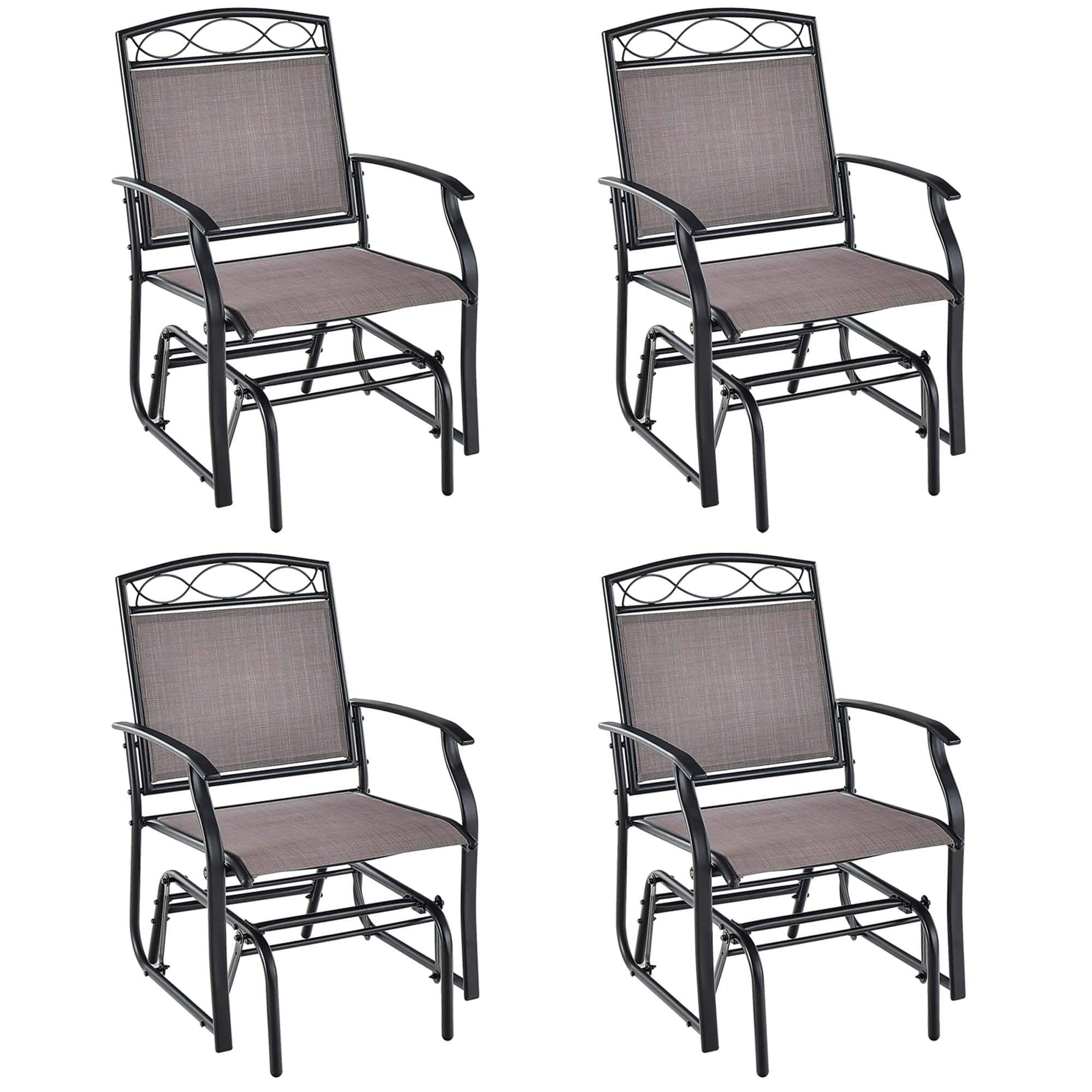 Costway - 4pcs Patio Glider Set Single Rocking Chair Heavy-Duty Metal Frame Outdoor - Brown