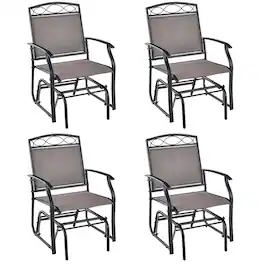 Costway - 4pcs Patio Glider Set Single Rocking Chair Heavy-Duty Metal Frame Outdoor - Brown