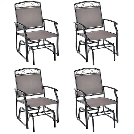 Front. Costway - Costway 4pcs Patio Glider Set Single Rocking Chair Heavy-Duty Metal Frame Outdoor - Brown.