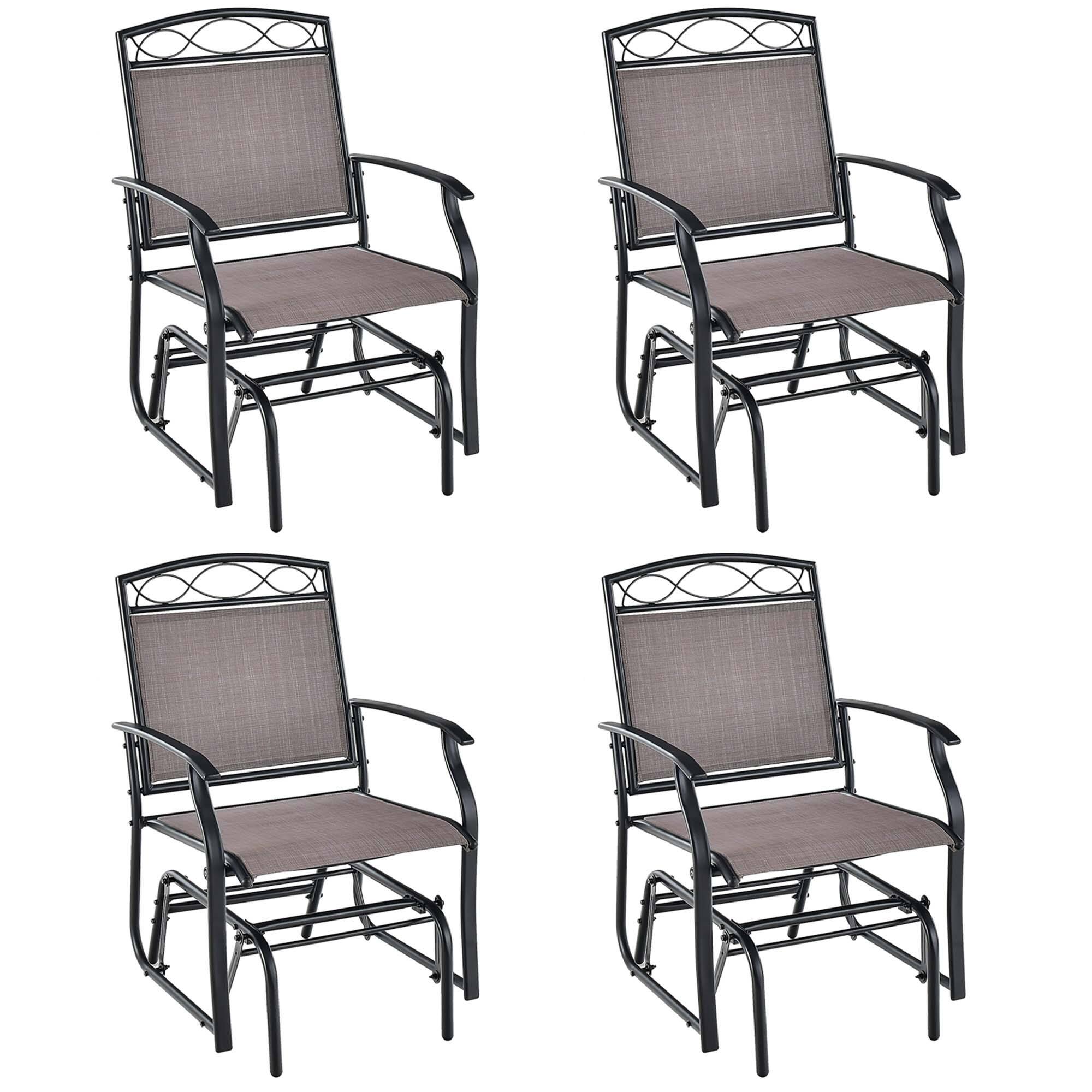 Costway - 4pcs Patio Glider Set Single Rocking Chair Heavy-Duty Metal Frame Outdoor - Brown