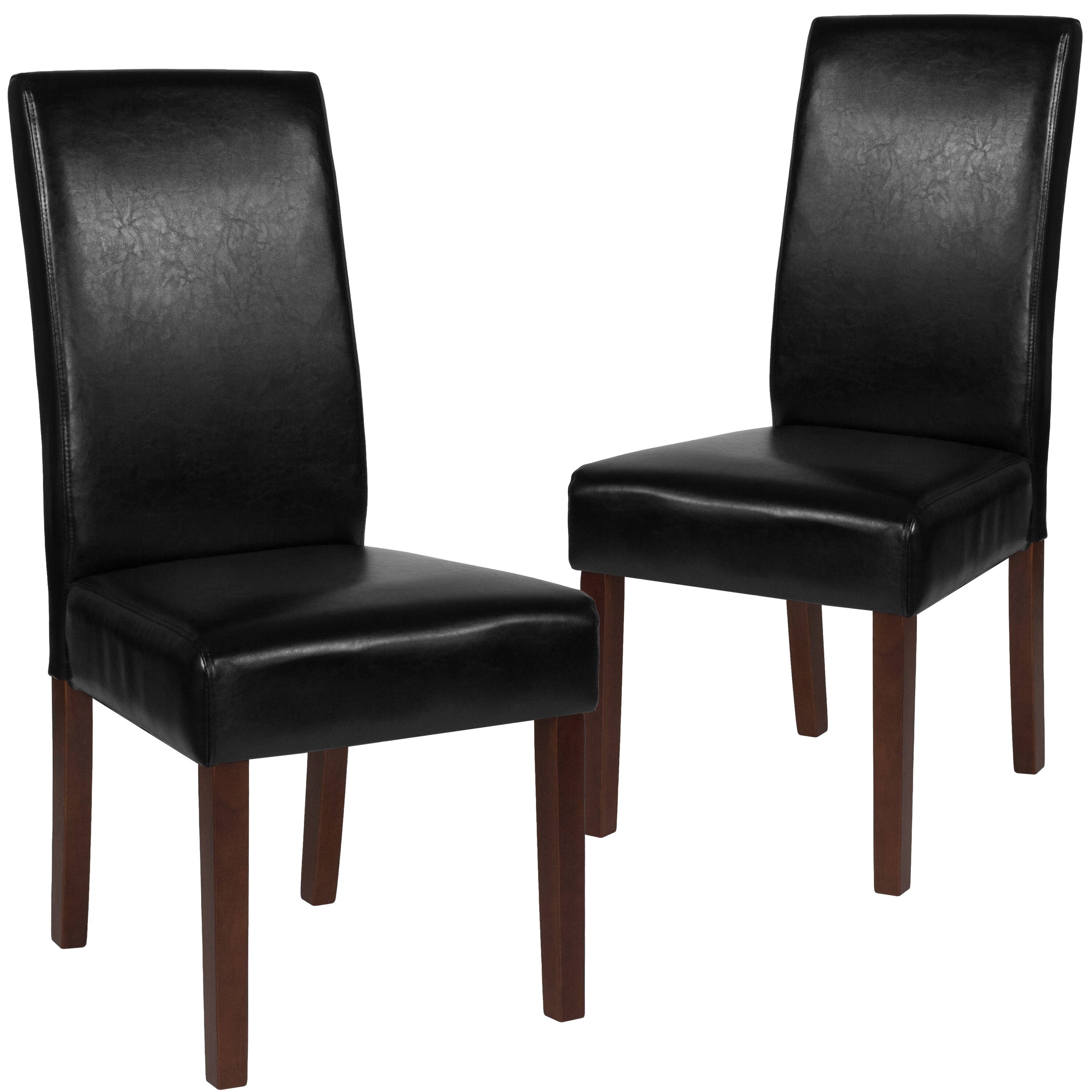 Alt View 1. Emma + Oliver - Two Mid-Century Parson's Chairs and Finished Hardwood Frame for Kitchen, Dining Room & More - Black LeatherSoft.