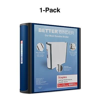 1-Pack  
BETTER BINDER  
Our Most Durable Binder  

Staples  
Lasting Performance, Flexible Spine  
3"  
600