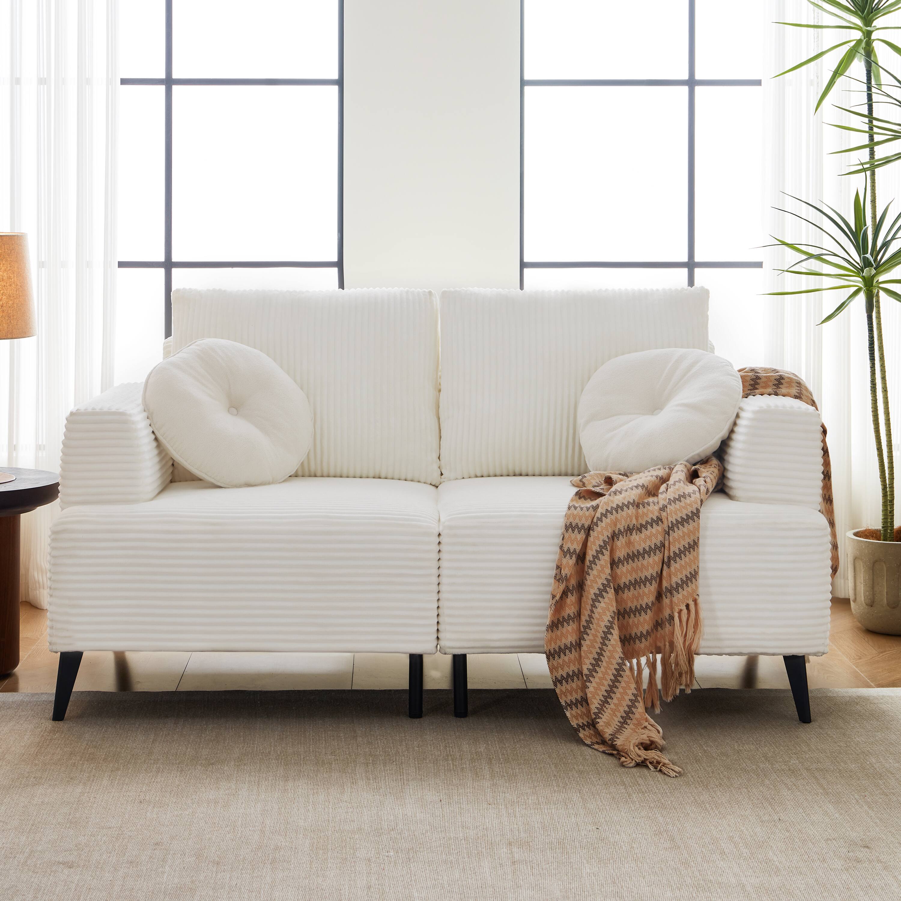 Alt View 1. MSOOB - 2 Piece Modern White Corduroy Living Room Sofa Set Included 3 Seater Sofa And Loveseat - White.