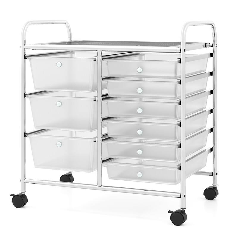 Alt View 3. WELLFOR - 9-Drawer Utility Rolling Storage Cart with Metal Tabletop &Metal Frame,Drawer Organizer for Craft Office School Storage - Transparent.