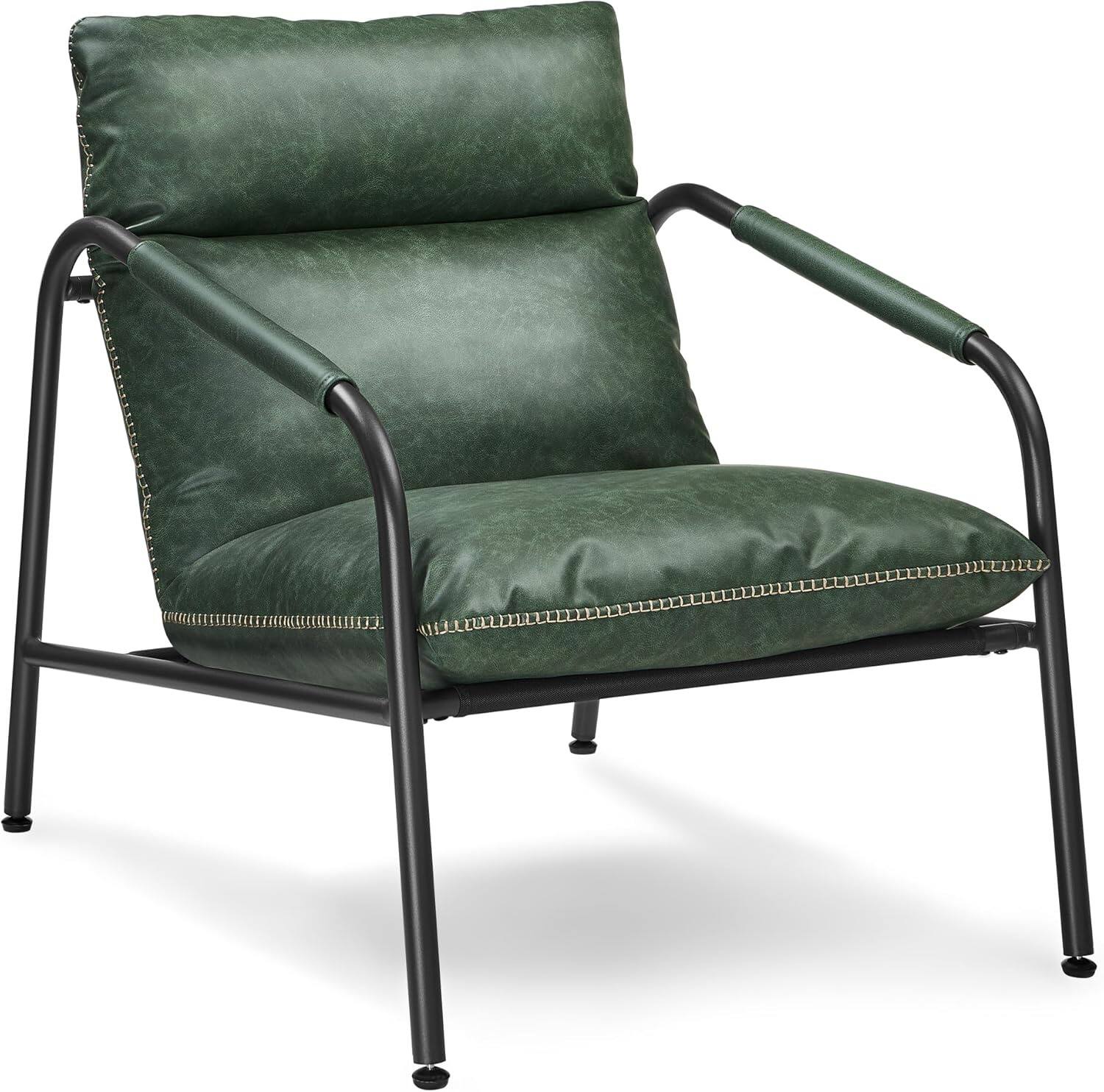 Front. Songmics Home - SONGMICS HOME Collection – Forest Green Metal-Framed Accent Armchair with Synthetic Leather and Stitching - Green.