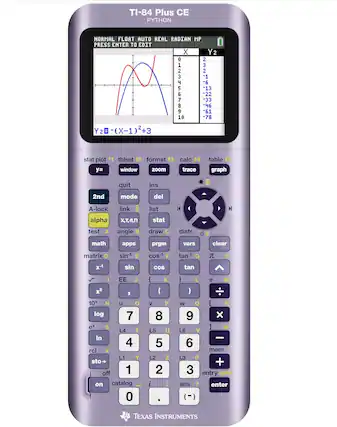 TI-84 Plus CE
PYTHON
NORMAL FLOAT AUTO REAL RADIAN MP
PRESS ENTER TO EDIT
Y2 = -(X-1)^2 + 3
X | Y2
0 | 2
1 | 3
2 | 2
3 | -1
4 | -6
5 | -13
6 | -22
7 | -33
8 | -46
9 | -61
10 | -78
stat plot f1 tblset f2 format f3 calc f4 table f5
y= window zoom trace graph
2nd mode del A-lock link list alpha x,T,θ,n stat math apps prgm vars clear matrix sin⁻¹ cos⁻¹ tan⁻¹ tan sin cos x⁻¹ EE x² , ( ) 10ˣ log eˣ ln rcl sto→ off on catalog 0 { } i :
x | y | 1 | 2 | 3 | 4 | 5 | 6 | 7 | 8 | 9 | 0 | . | - | + | × | ÷ | entry solve ans ? enter (-)
TEXAS INSTRUMENTS