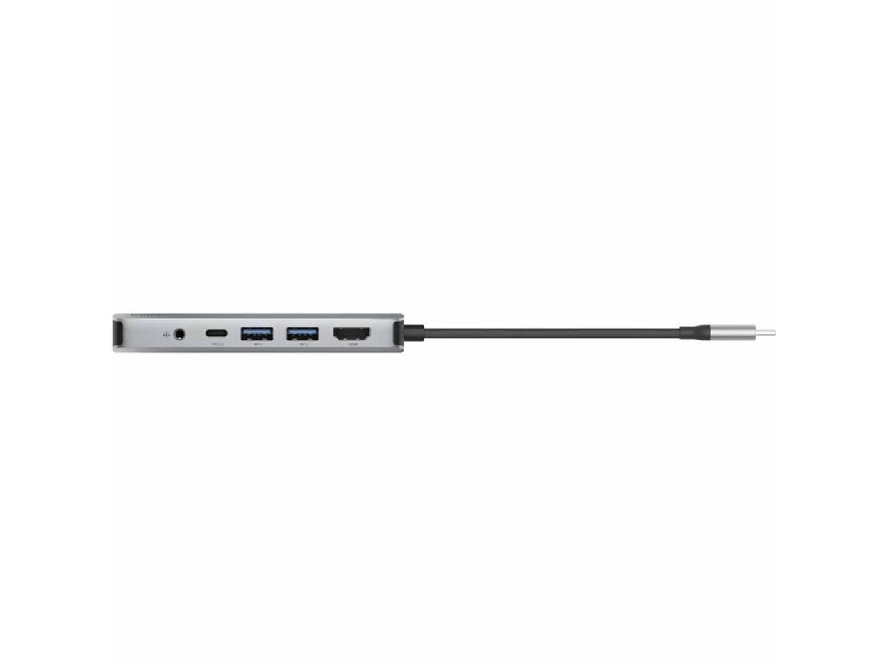 Alt View 3. Belkin - Belkin 7-Port USB-C Hub: 2xUSB-A, 1xUSB-C, 4K HDMI, SD/microSD, 3.5mm Audio - Grey - AVC009fqSGY-V2.