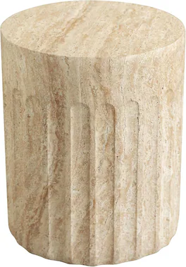 LeisureMod - Zenvio Scalloped Side Table, Round Grooved Fiberstone Indoor/Outdoor Modern Accent Table - No Assembly - Travertine