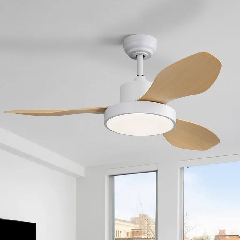 Sofucor - 47'' Ceiling Fans with Lights and Remote Modern Large Airflow Noiseless 6 Speeds Timers Indoor Outdoor for Home - White Yellow