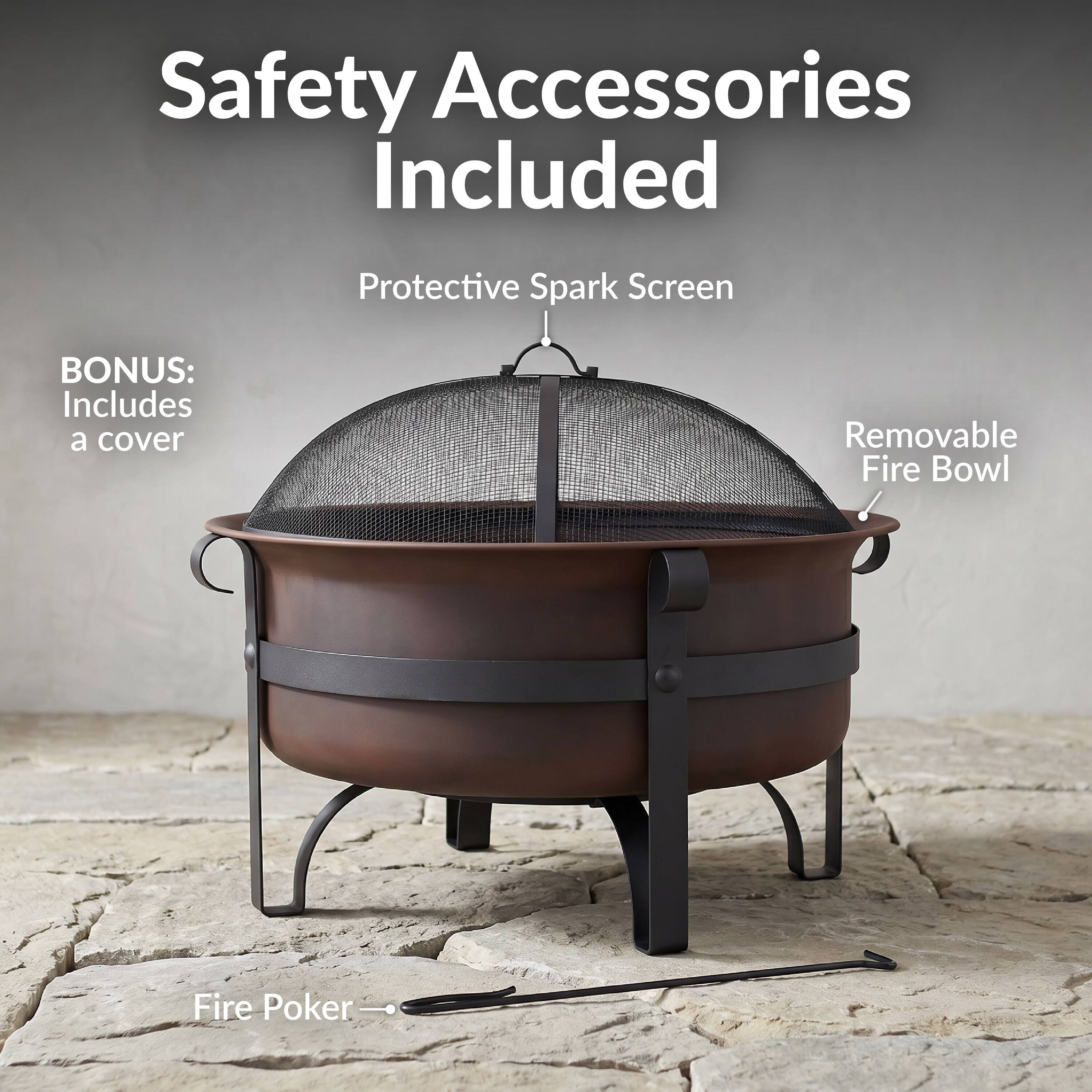 Safety Accessories Included  
Protective Spark Screen  
BONUS: Includes a cover  
Removable Fire Bowl  
Fire Poker