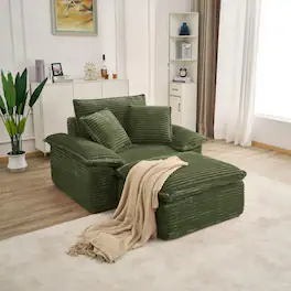Aukfa - Oversized Sofa Chair & Ottoman Set - Deep Seat, Modular Sleeper Couch, Teddy-Fleece, No Assembly. - Green