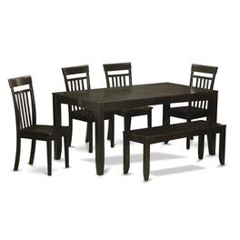 East West Furniture - 6-Pc Dining Table with bench-Dining Table with Leaf and 4 Dining Chairs plus Bench - Cappuccino