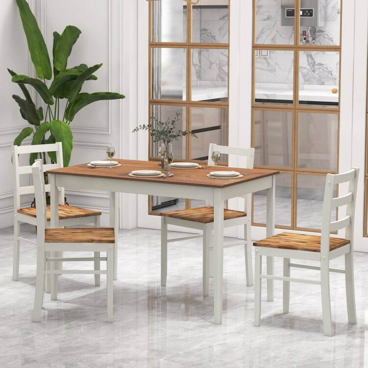 Angle. SlickBlue - Rectangular Wood Dining Table Set with 4 Chairs, 5-Piece Design - Coffee.