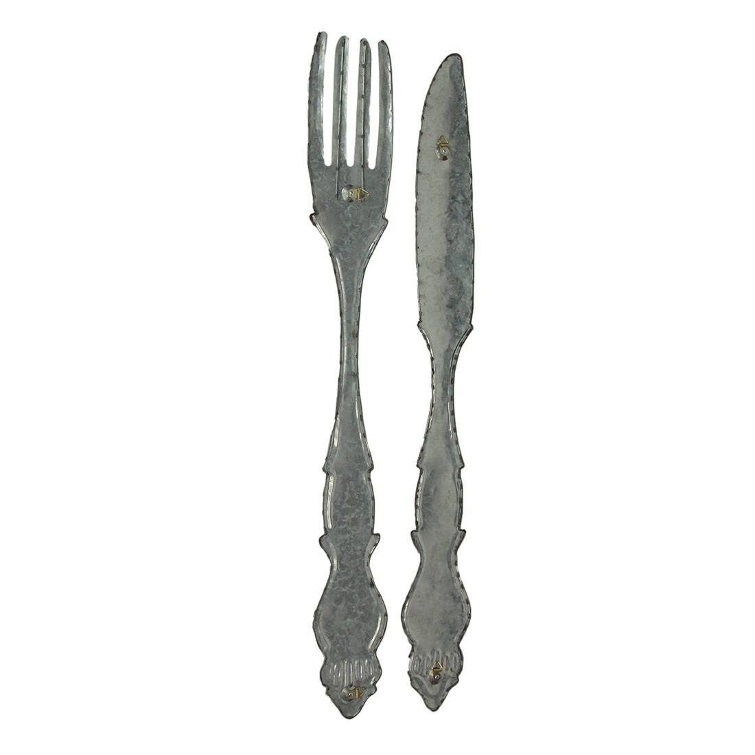 Alt View 7. Zeckos - 30 In Large Utensil Wall Art Decorative Knife Fork Farmhouse Kitchen Set of 2 - White.