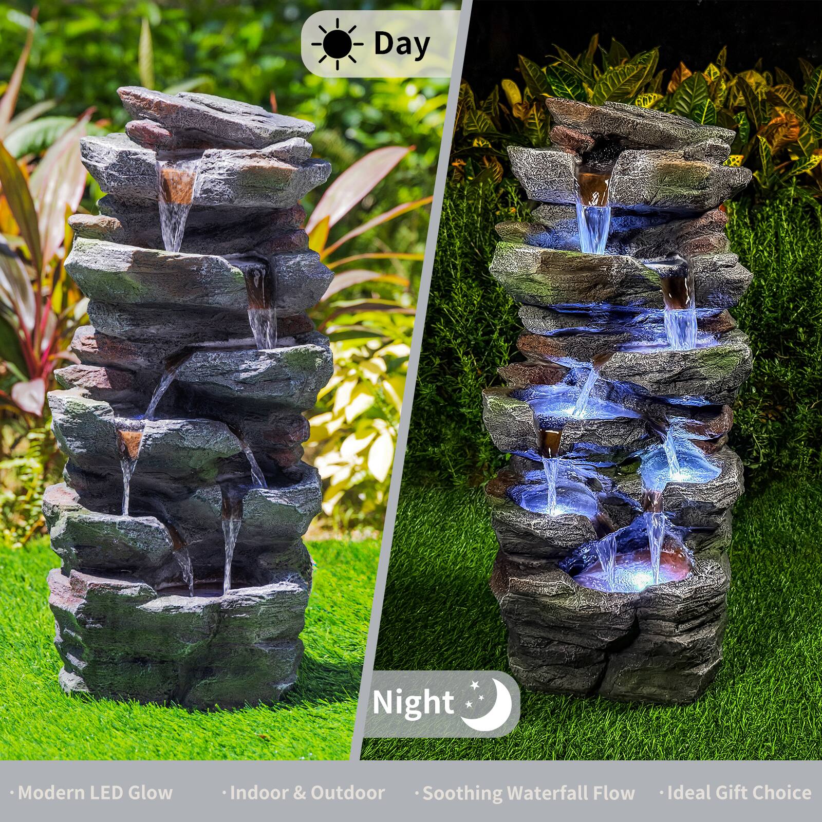 Day Night Modern LED Glow Indoor & Outdoor Soothing Waterfall Flow Ideal Gift Choice