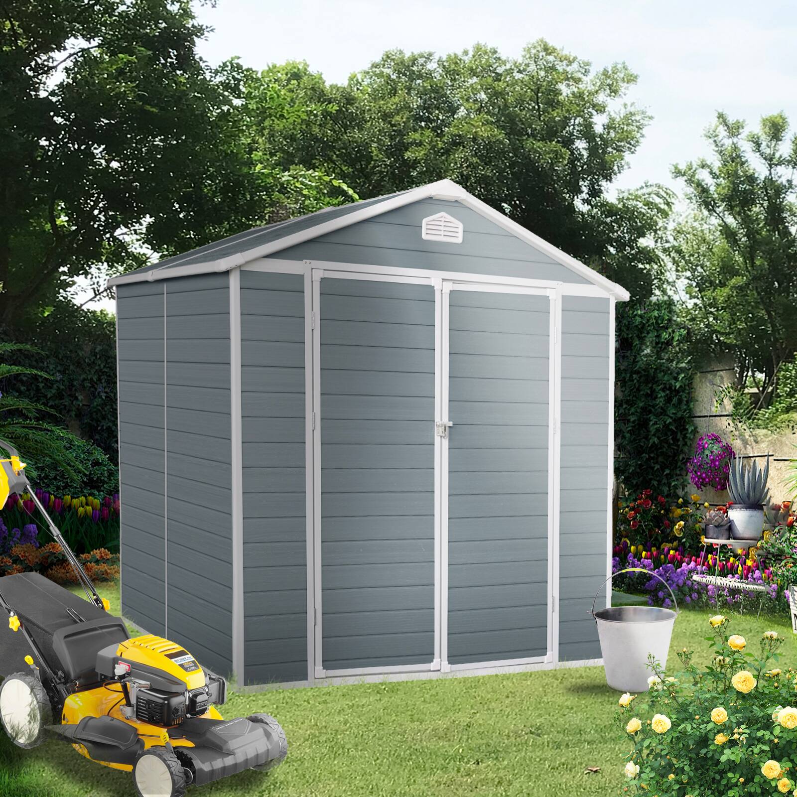 Left. Mondawe - 8x6ft Resin Outdoor Storage Shed - Grey.