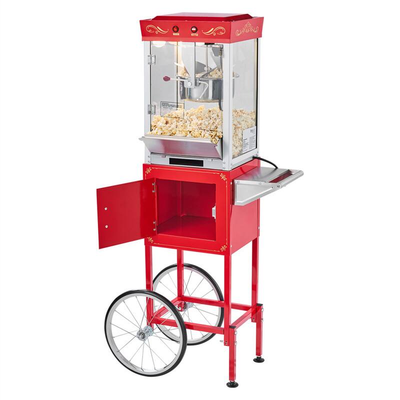 Alt View 4. HTUTWOO - Popcorn Machine with Cart - 8oz Stainless Steel Kettle 800W Maker, 2-Button Control Glass Wall PC Door, 1 Scoop 3 Spoons - Red.