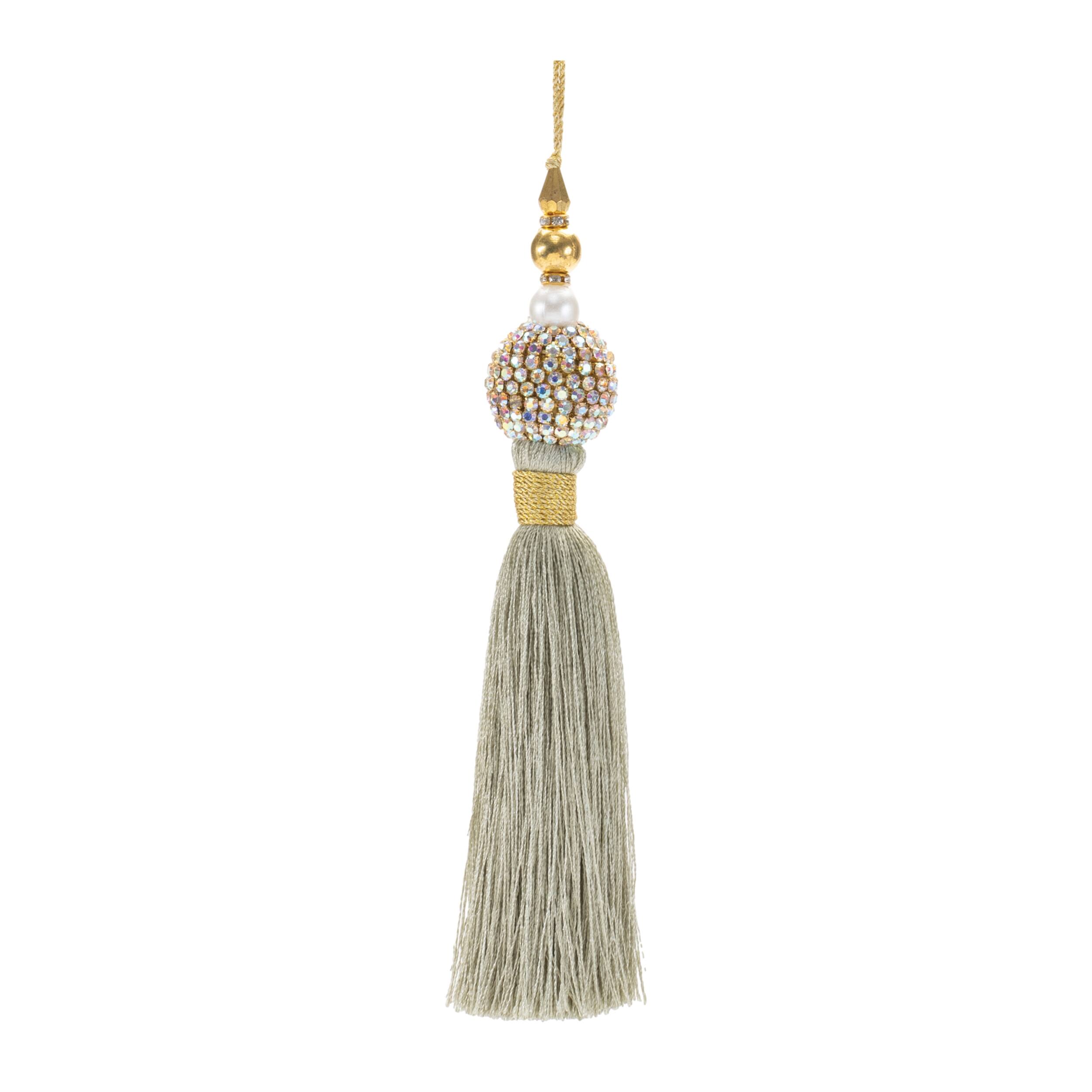 Front. BreeBe - Jeweled Tassel Ornament (Set of 6) - Green, Gold.