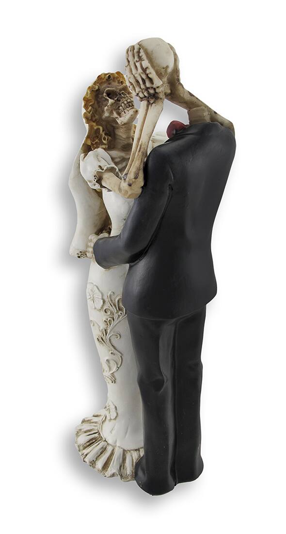 Alt View 2. Zeckos - Bride and Groom Skeletons Wedding Statue Cake Topper - Black.
