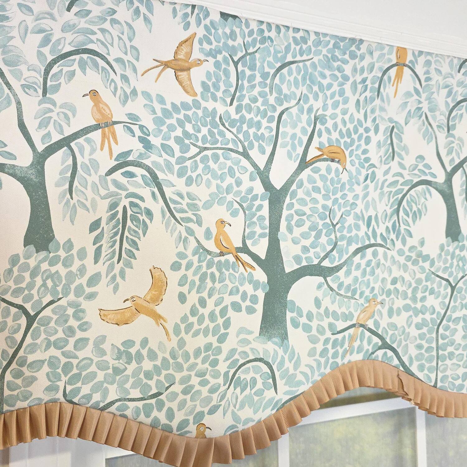 Alt View 2. RLF Home - RLF Home Tree Bird Ruffled Provance Window Valance 100% Cotton Lined Rod Pocket 50" x 17" Blue - Blue.