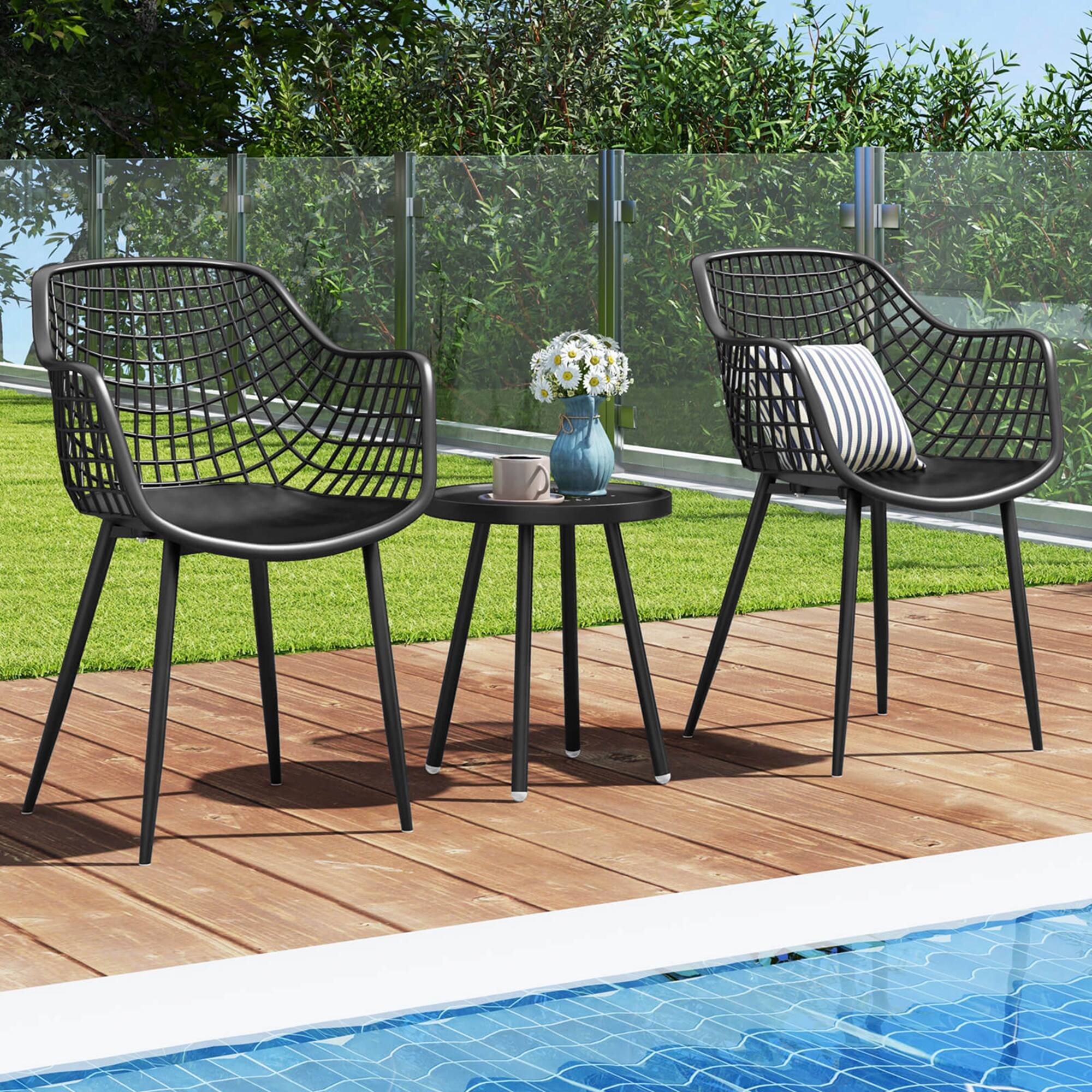 Alt View 2. Costway - 3 Piece Patio Bistro Set All Weather Heavy Duty Table and Chairs Set of 2 - Black.