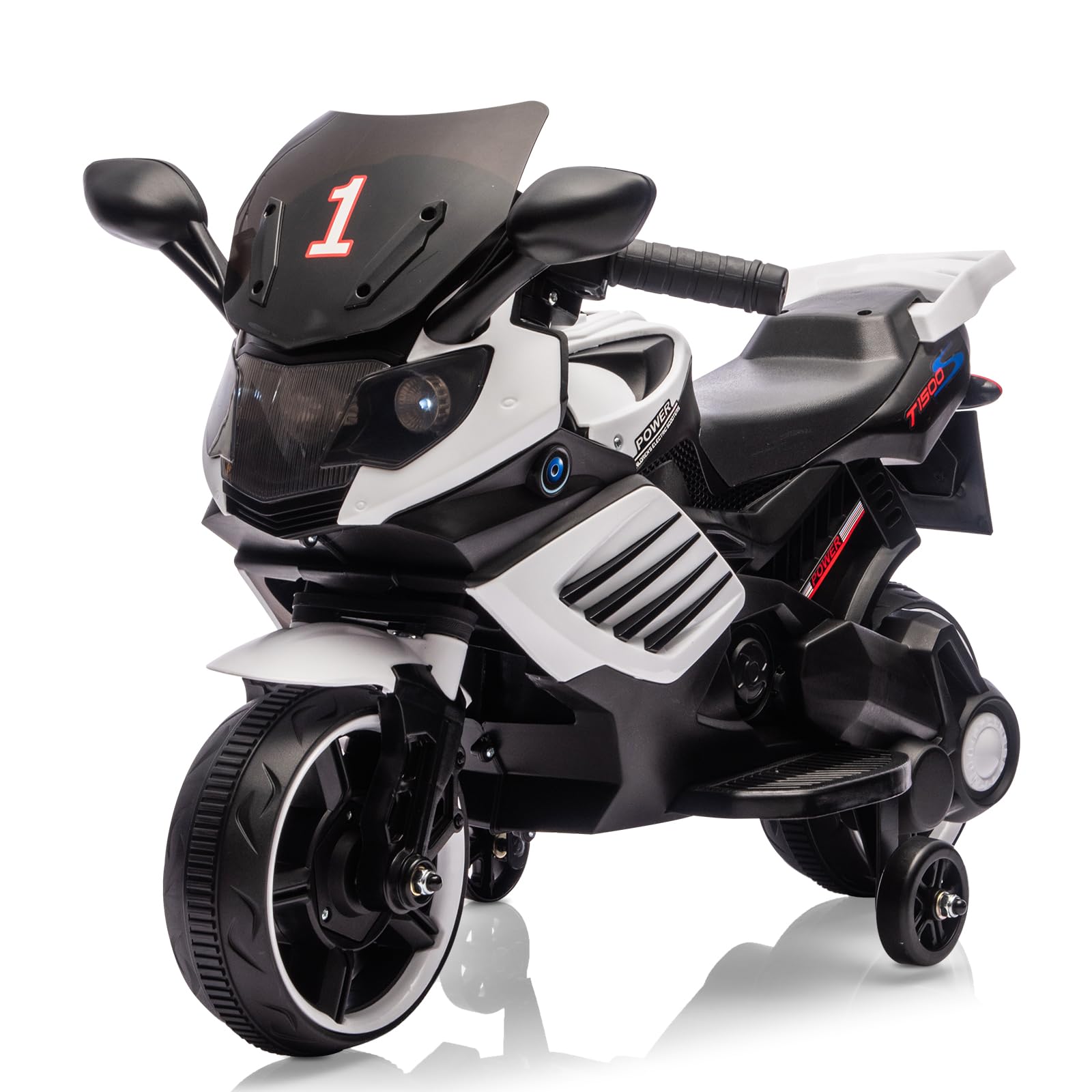 Maxxis Merch - 6V Kids Motorcycle, Electric Ride On Car Toy with Training Wheels, Working Headlight, Horn & Music - White price history on PriceWatchPro