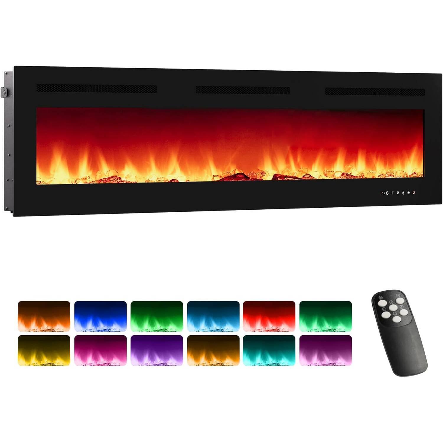 Front. Qeetex - Wall-Mounted 72-Inch Built-in Electric Fireplace Heater for Bedrooms Living Room.