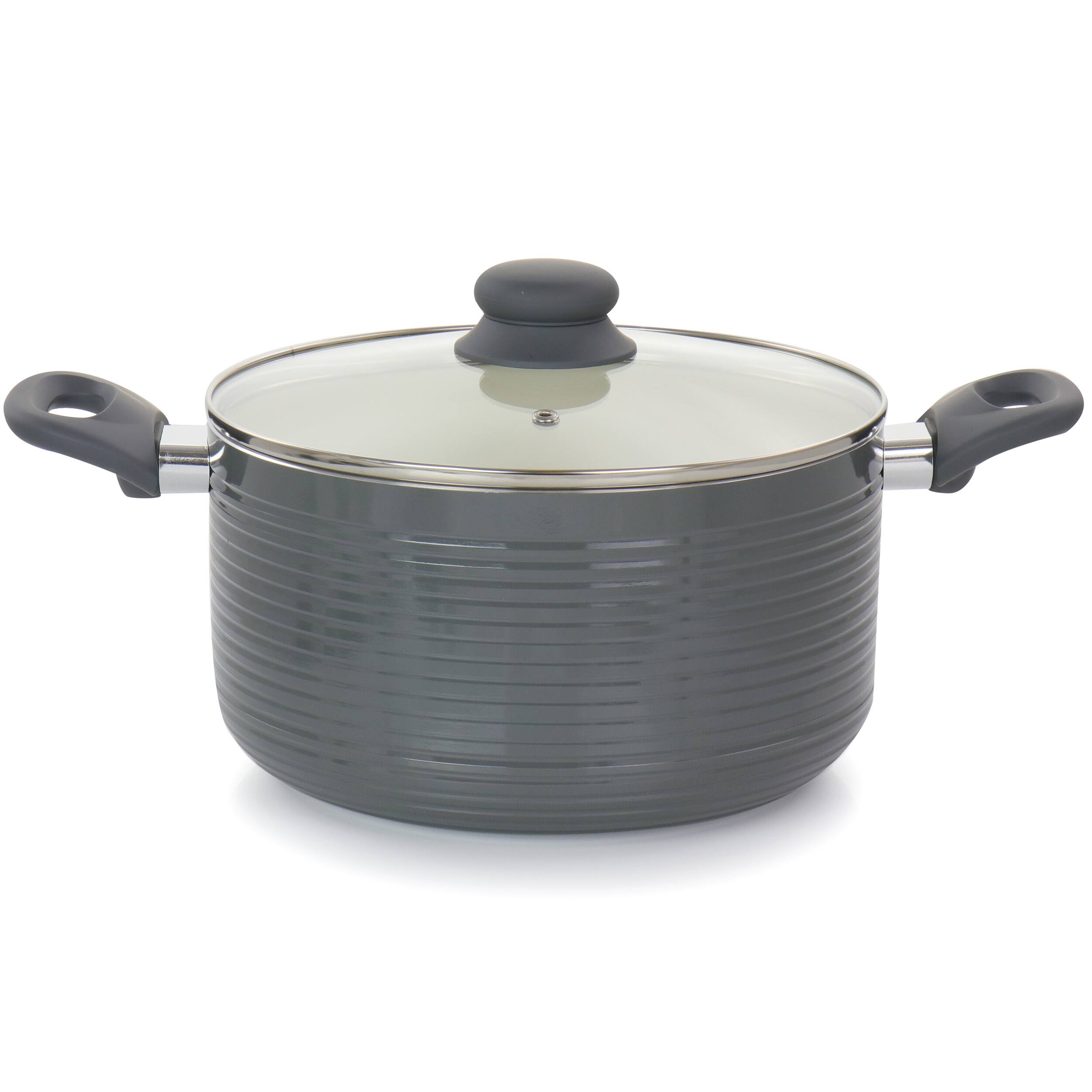 Alt View 2. Oster - Gibson Home Plaza Cafe 7 Piece Essential Core Aluminum Cookware Set in Sky Blue - Gray.