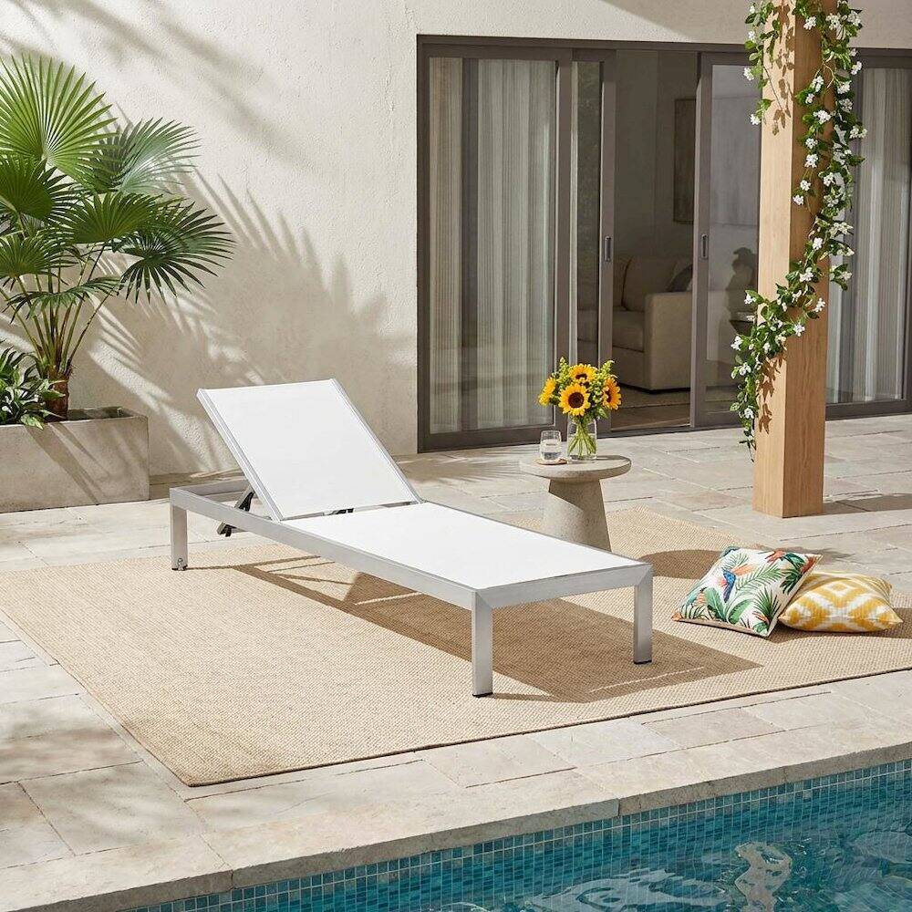 Angle. Outdoor Escape - Aluminum Outdoor Patio Lounge Chair With Adjustable Backrest For Relaxation - White.