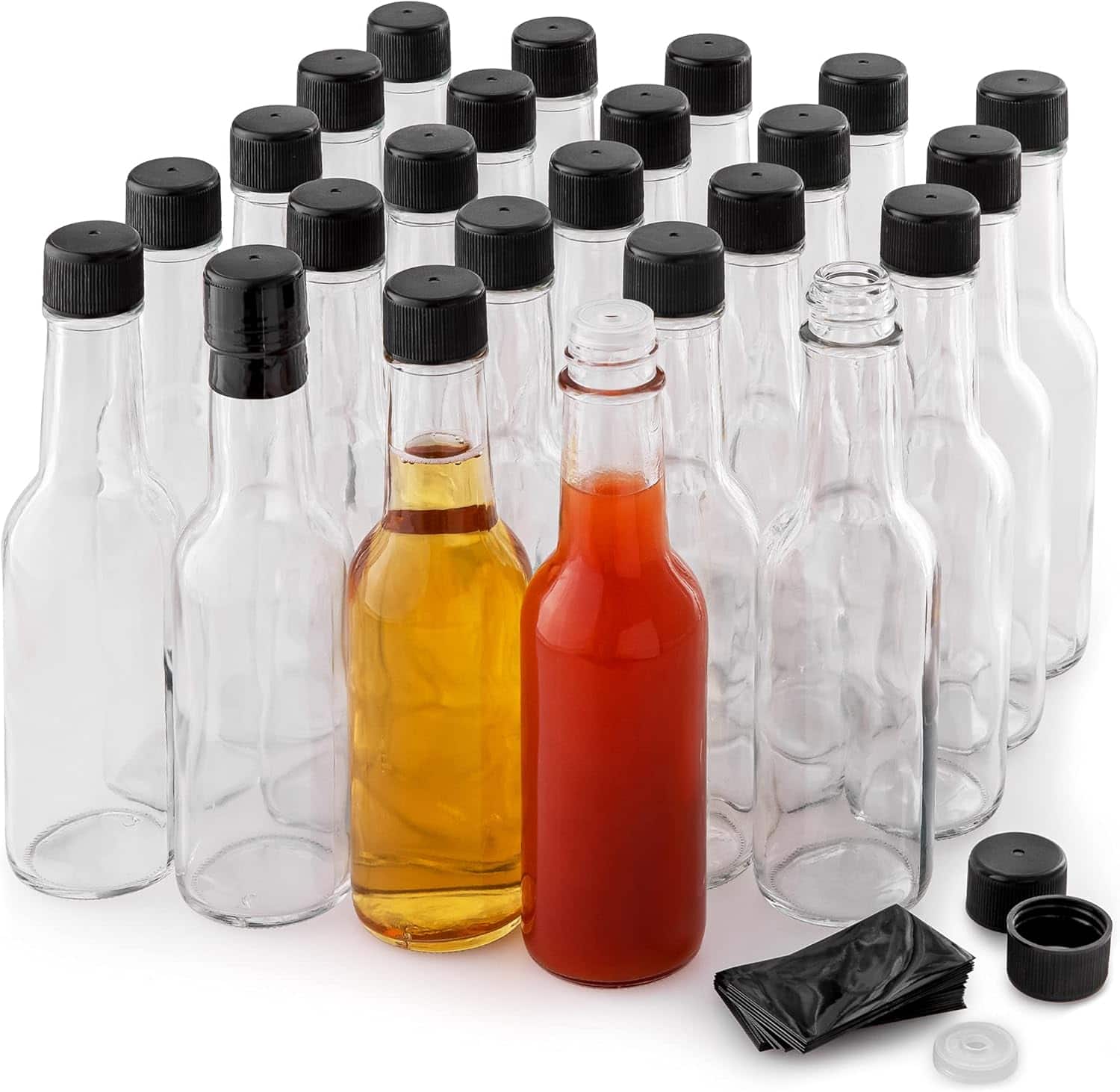 Zulay Kitchen - Simple Craft Hot Sauce Glass Bottles - 24 Pack, 5 oz, Transparent, Reusable, Leak Proof, Controlled Dispensing - Clear
