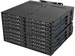 Icy Dock - ToughArmor MB516SP-B Rugged Full Metal 16 Bay 2.5" SAS/SATA SSD/HDD Backplane Cage for 2x External 5.25" Bay