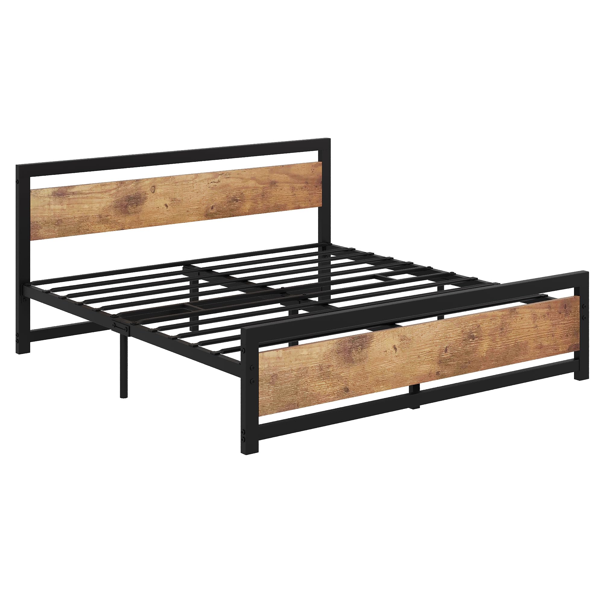 Alt View 6. Jojoka - King Size Platform Bed Frame with Headboard, Steel Slats, No Box Spring, 14 Inch Storage - Brown.
