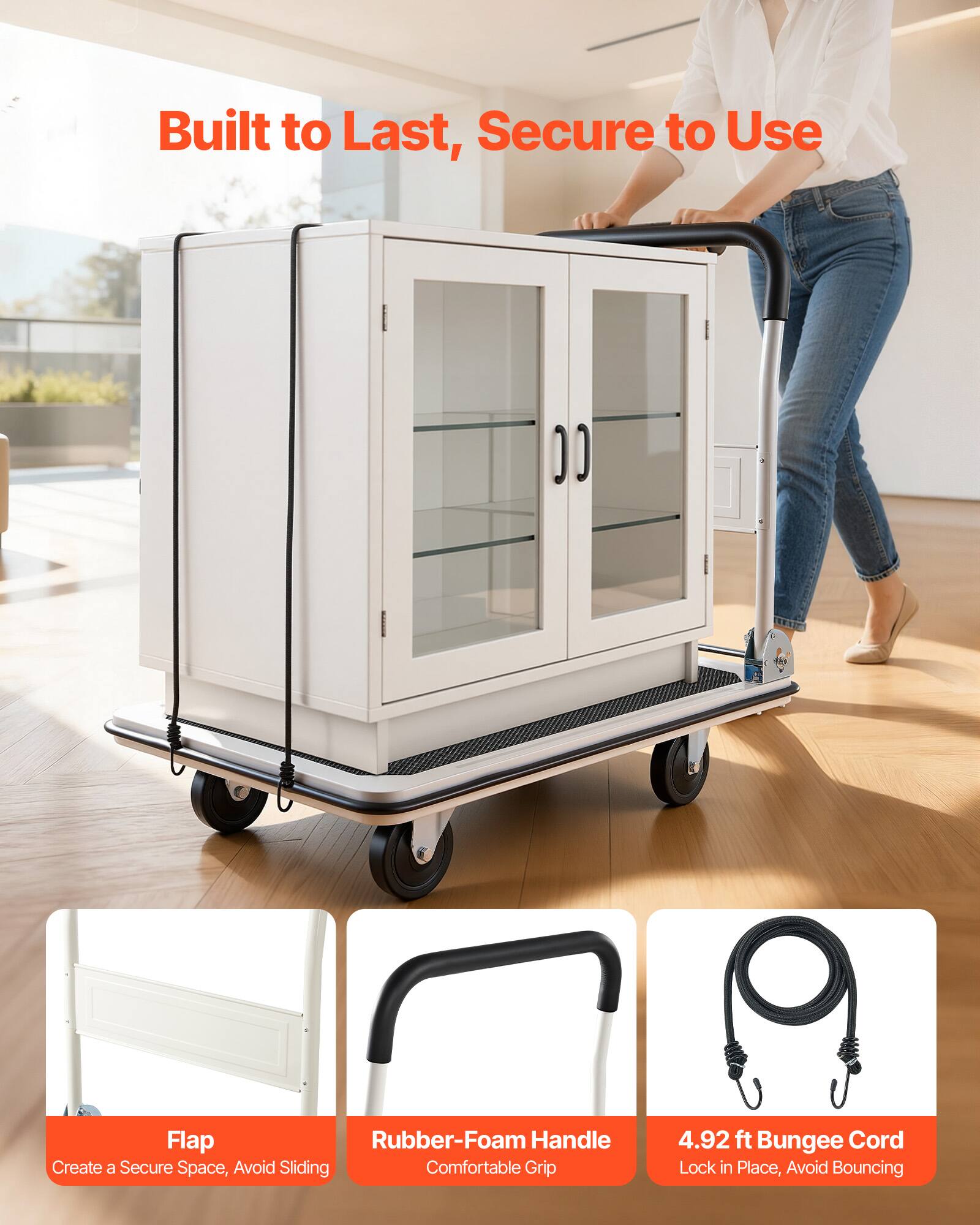 Built to Last, Secure to Use

Flap: Create a Secure Space, Avoid Sliding

Rubber-Foam Handle: Comfortable Grip

4.92 ft Bungee Cord: Lock in Place, Avoid Bouncing