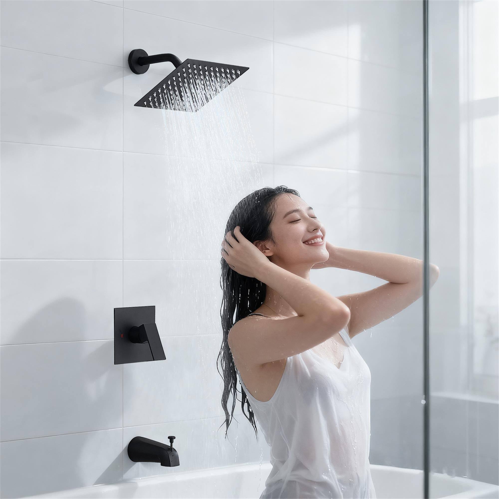 Alt View 1. Boyel Living - Matte Black Concealed Shower Faucet Set 8Inch 304 High Pressure Rain Head Copper Body 350000 Cartridge - black.