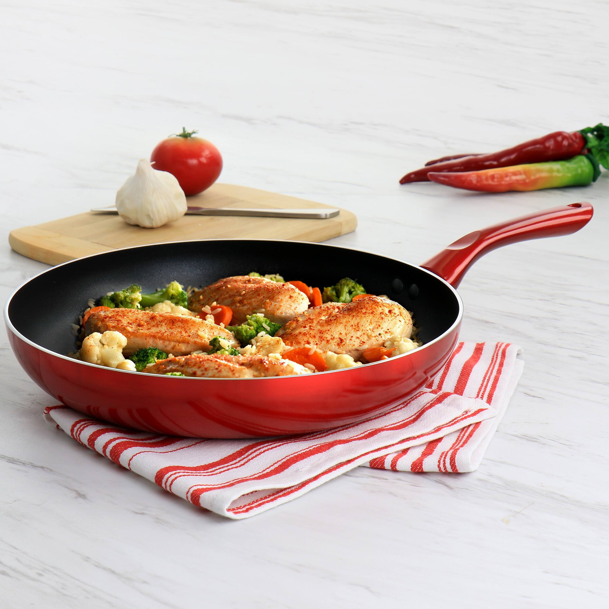Alt View 7. Better Chef - Better Chef 12in Silver Metallic Non Stick Gourmet Fry Pan in Red - Red.