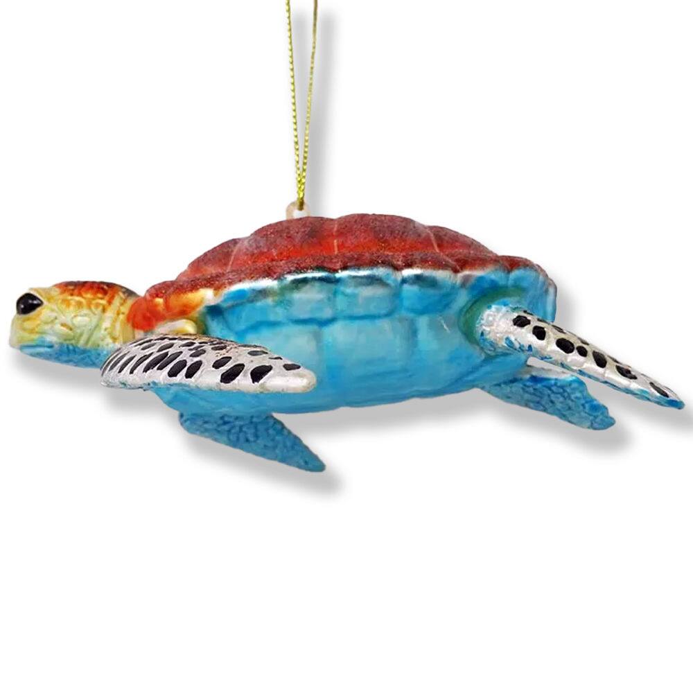 Left. OrnamentallyYou - Sea Turtle Glass Christmas Ornament - Multi-colored.