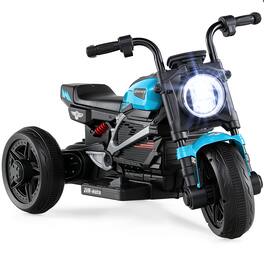 Costway - 6V Kids Motorcycle with Song,Story,LED Headlights,Accelerator Pedal & 3 Wheels - Blue & Black