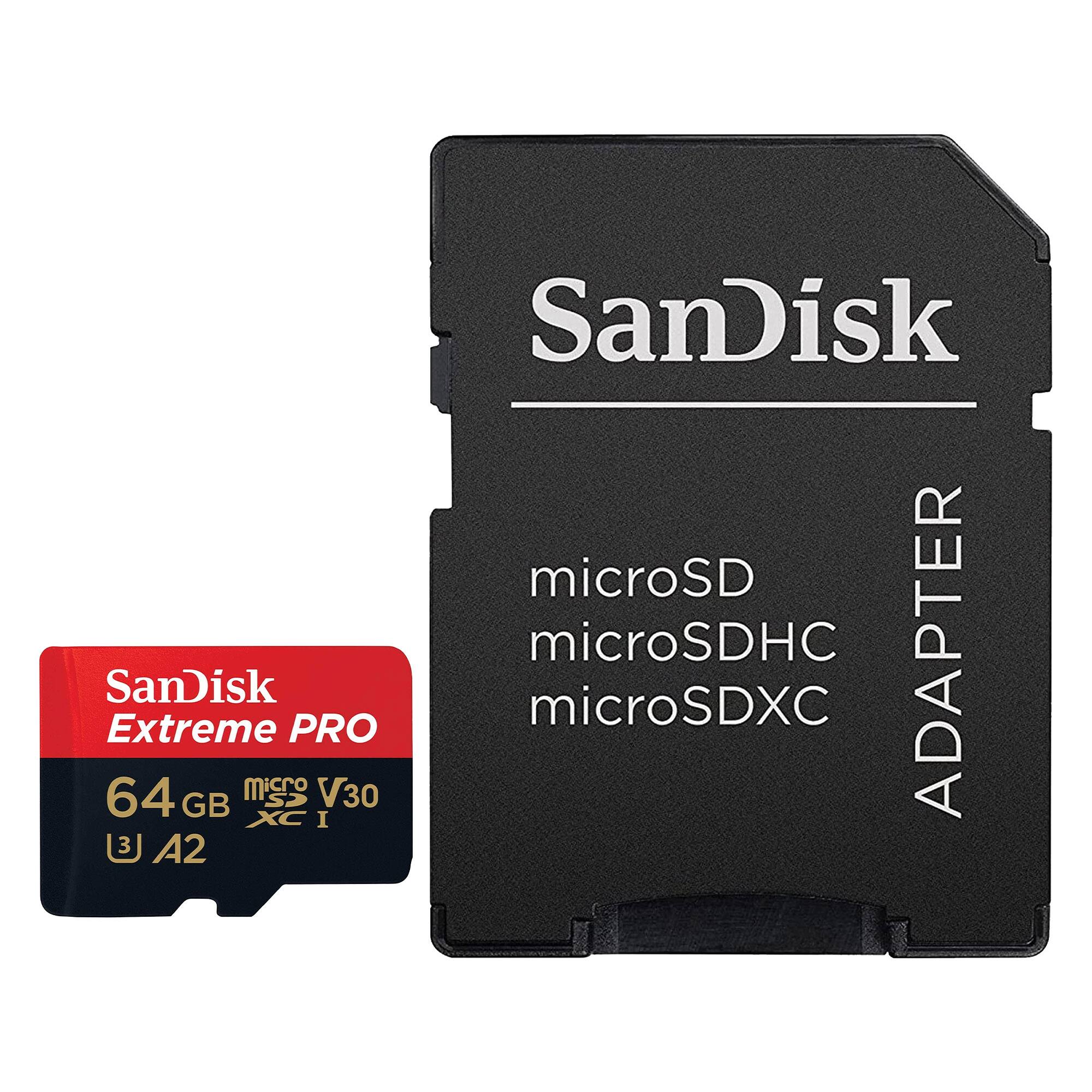 SanDisk Extreme PRO  
64 GB  
microSDXC  
V30  
A2  

SanDisk Adapter  
microSD  
microSDHC  
microSDXC